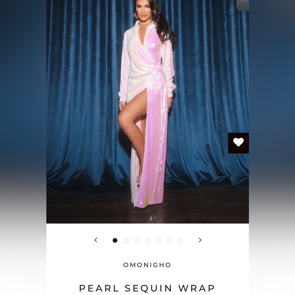 OFFURE Pearl Sequin Wrap Dress in Pink Iridescent